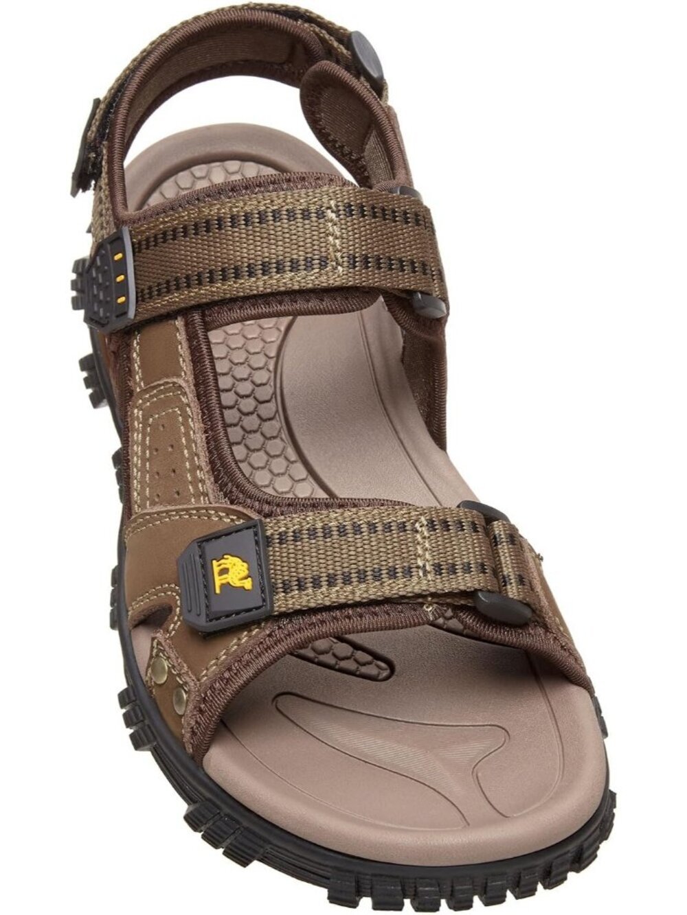 Men's Khaki And Green Comfort Leather Athletic Arch Support Hiking Sandal Shoes